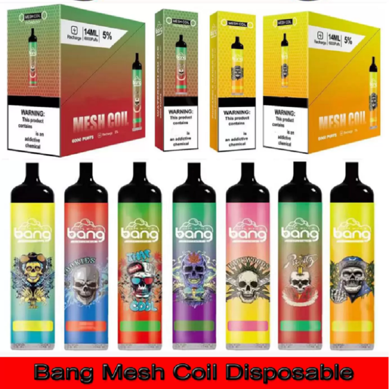 Original Bang Mesh Coil 6000 Puffs Bars Disposable E cigarettes Vape Pen 14ml Pre-filled Pods Cartridge 1100mAh Rechargeable Battery duo max pro
Original Bang Mesh Coil 6000 Puffs Bars Disposable E cigarettes Vape Pen 14ml Pre-filled Pods Cartridge 1100mAh Rechargeable Battery duo max pro