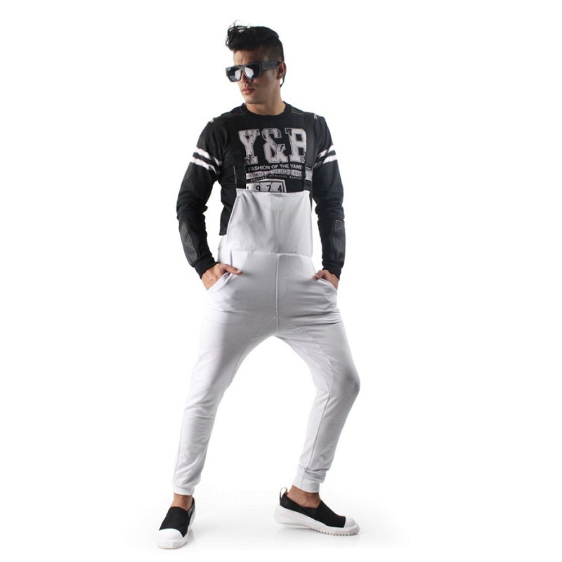 Fashion men's suspenders casual mid-waist youth solid color ribbed hem jumpsuit slim-fit men's cotton trousers suspenders, Black 
Fashion men's suspenders casual mid-waist youth solid color ribbed hem jumpsuit slim-fit men's cotton trousers suspenders, Black