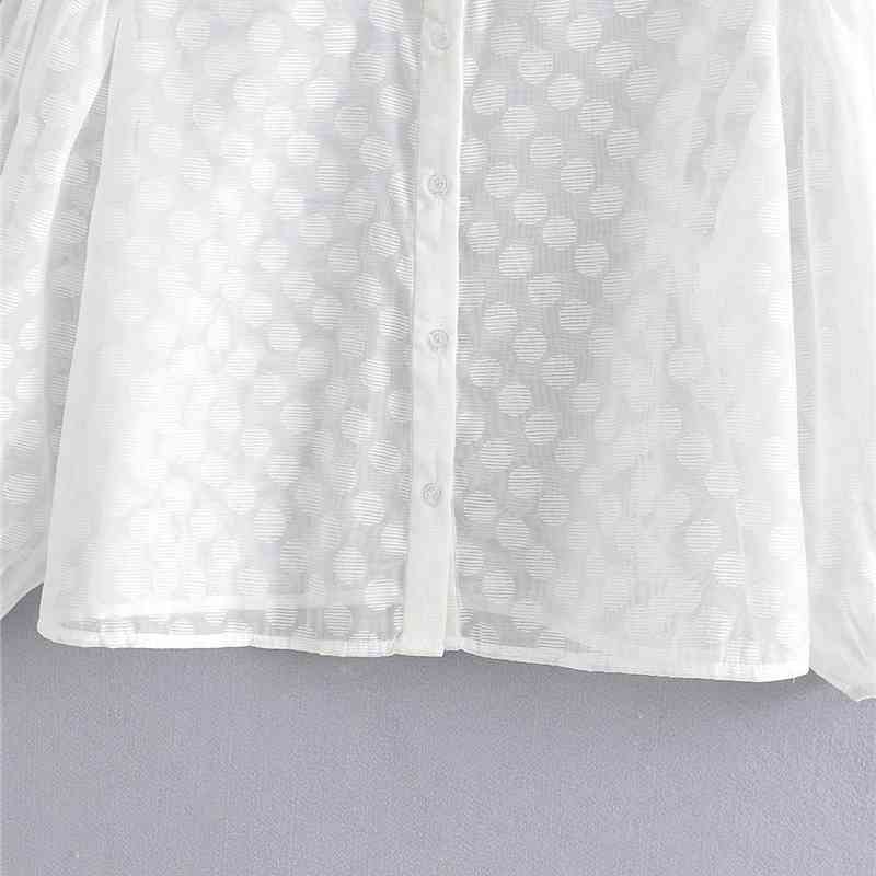EXQJ Elegant Women Sexy Transparent Ploka Dot Shirts Fashion Ladies O-Neck Tops Sweet Female Chic Puff Sleeve Blouses 210430