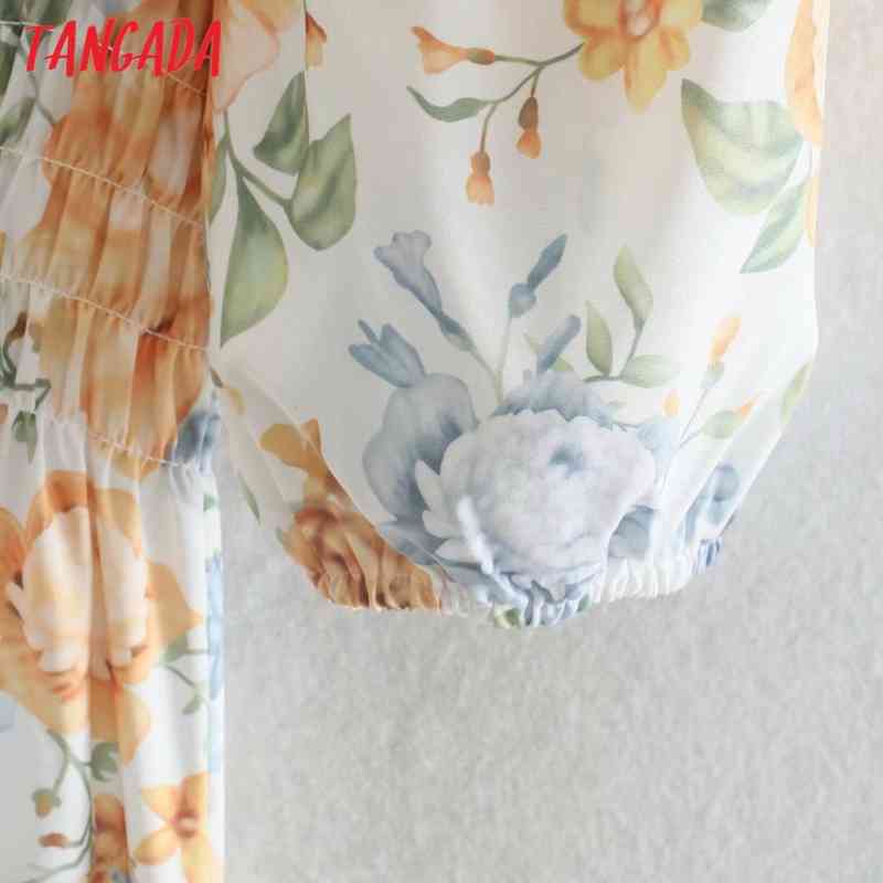Summer Women Floral Print Midi Square Neck Short Sleeve Ladies Dress Vestidos XN333 210416