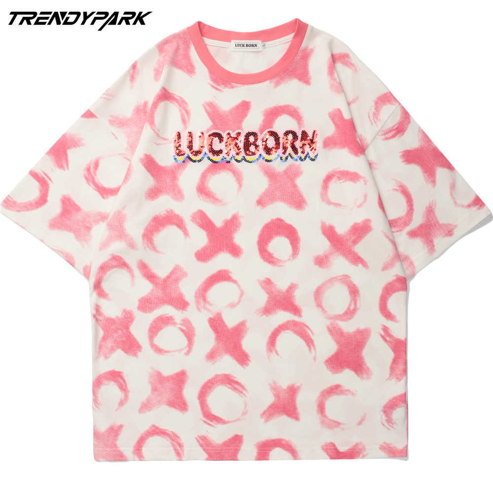 Men's Tshirt Glitter Embroidery Summer Short Sleeve Tee Hip Hop Oversize Cotton Casual Harajuku Streetwear Top Clothing 210601