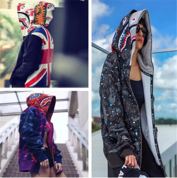 designer Apes Mens Hoodies women's cardigan hooded high quality jacket luminous camouflage star shark head M-3XL Bring tote bag M502, 1pcs button
designer Apes Mens Hoodies women's cardigan hooded high quality jacket luminous camouflage star shark head M-3XL Bring tote bag M502, 1pcs button