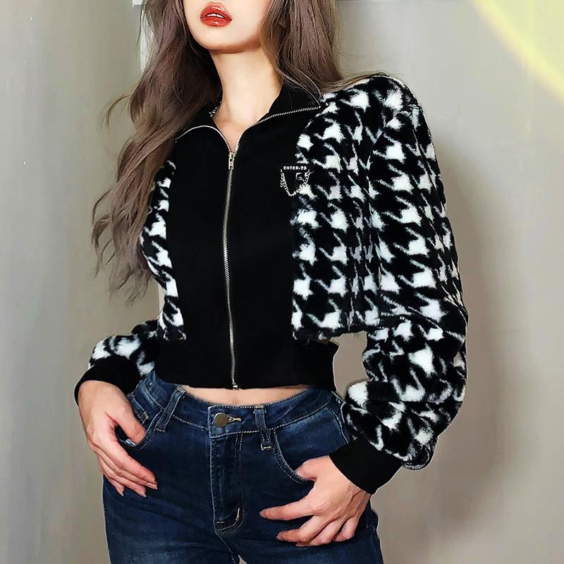 Women's Jackets Y2K Short Zipper Jacket Fashion Autumn Tops Checked Loose Navel Stand Collar Long Sleeve Plush, Black;brown
Women's Jackets Y2K Short Zipper Jacket Fashion Autumn Tops Checked Loose Navel Stand Collar Long Sleeve Plush, Black;brown