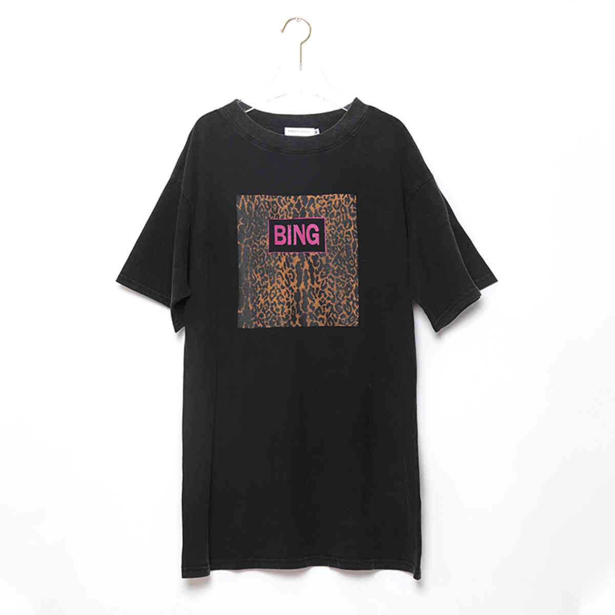Vintage Women Tee Dress Letter Leopard Print Long T-shirt 100% Cotton Round Neck Shirt Short Sleeve Summer Shirt Oversize Tops 210406