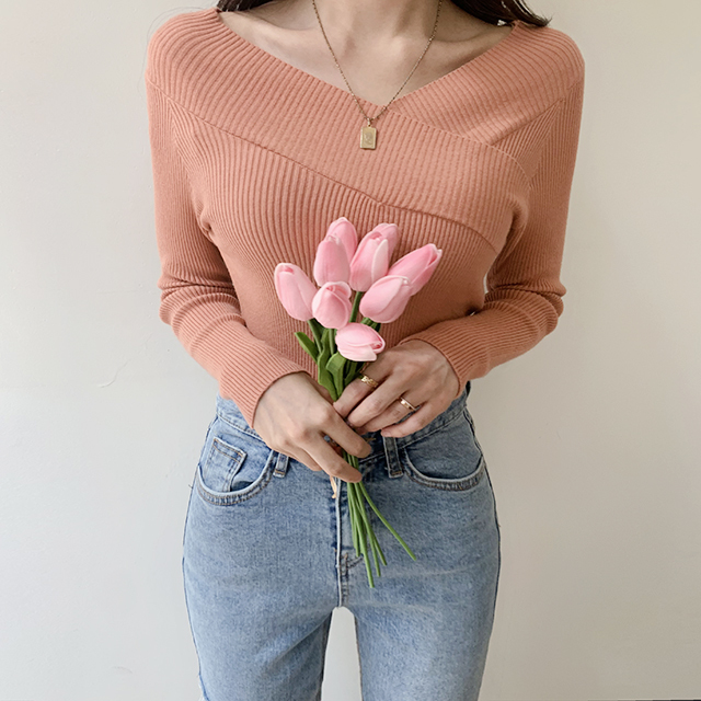 Spring Autumn Women Sexy Knitted Sweater Ladies Jumper Long Sleeve V-neck Slim Pulloer Tops Korean Pull Femme 210514