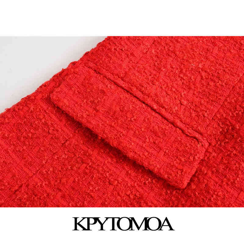 Women Fashion Double Breasted Tweed Blazer Coat Long Sleeve Pockets Female Outerwear Chic Veste Femme 210420