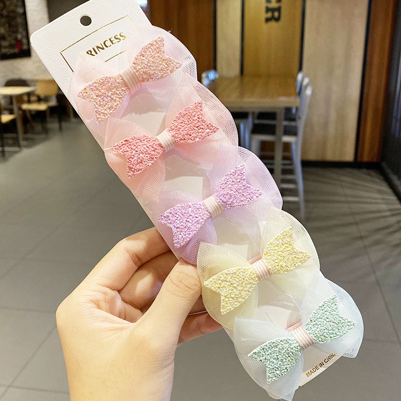 5PCS/Set Print Grosgrain Ribbon Hair Bows Clips Small Bow For Children Girls Headwear DIY Kids Hairs Accessories Gifts 0387