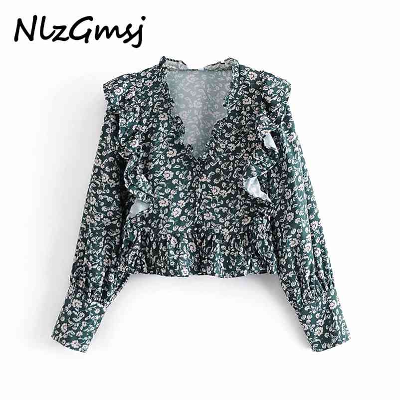 Women Ruffles Blouse Floral Print V Collar Long Sleeves Loose Short Shirt Chic Casual Femmle Retro Tops 210628, As picture
Women Ruffles Blouse Floral Print V Collar Long Sleeves Loose Short Shirt Chic Casual Femmle Retro Tops 210628, As picture