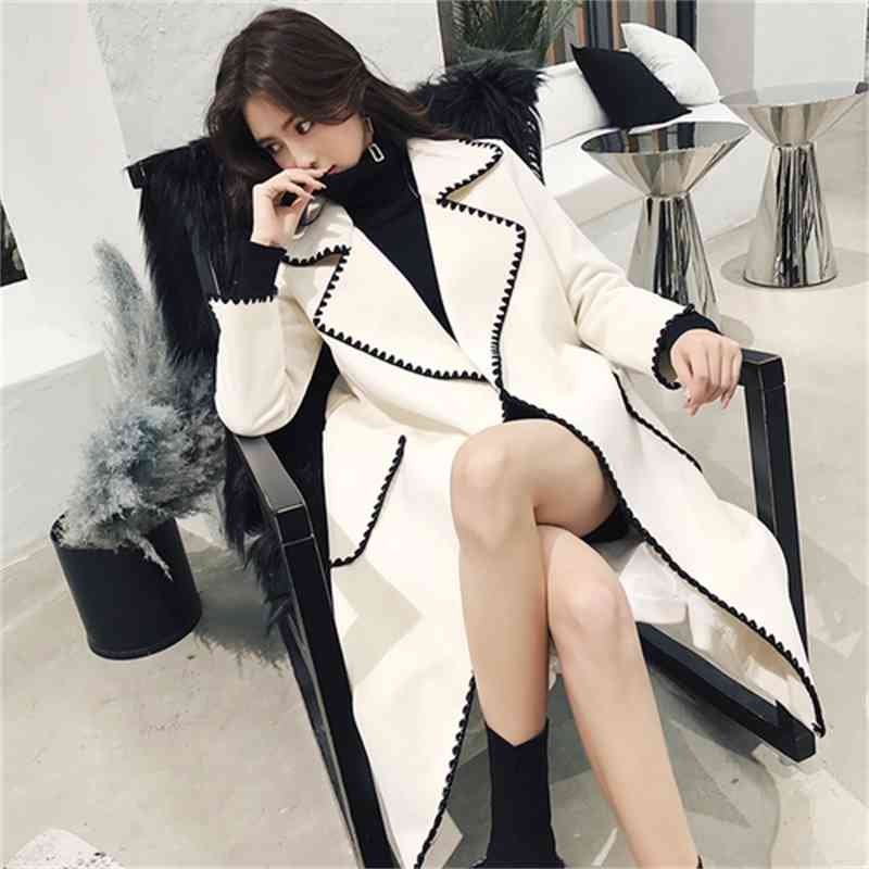 Autumn And Winter Casual Fashion Women Jacket Loose Plus Long Sleeves Lapel Trench Double-breasted Decoration Coat 210515