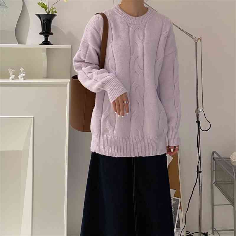 Korean Twisted Knitted Thicken Sweaters Tops Women Autumn Winter Long Sleeve O-neck Casual Fashion Jumpers Pullovers Femme 210515