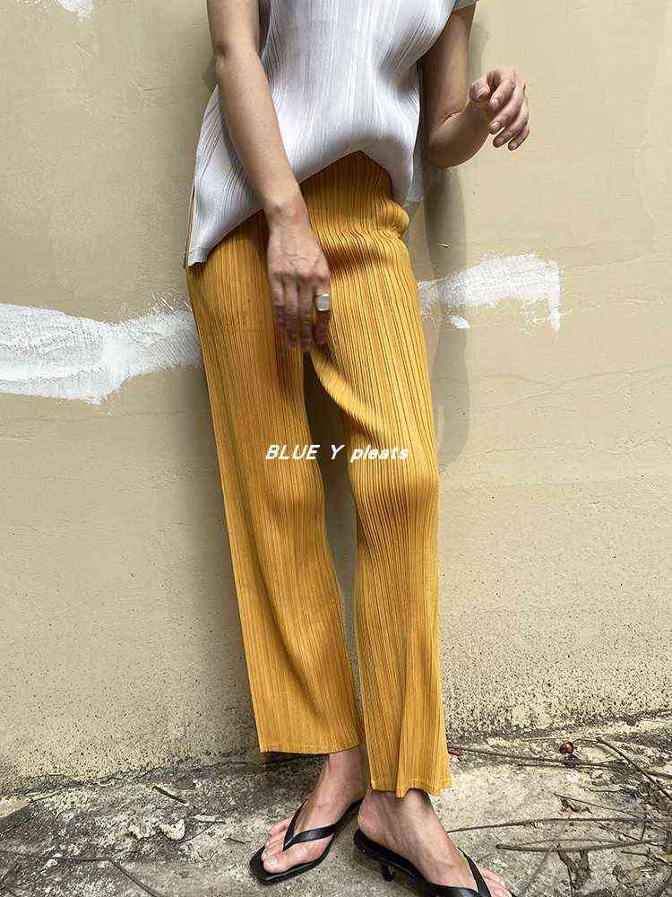 Miyake pleated pants women fall clothing color summer Korean high waist casual classic basic Ankle-Length straight 211115