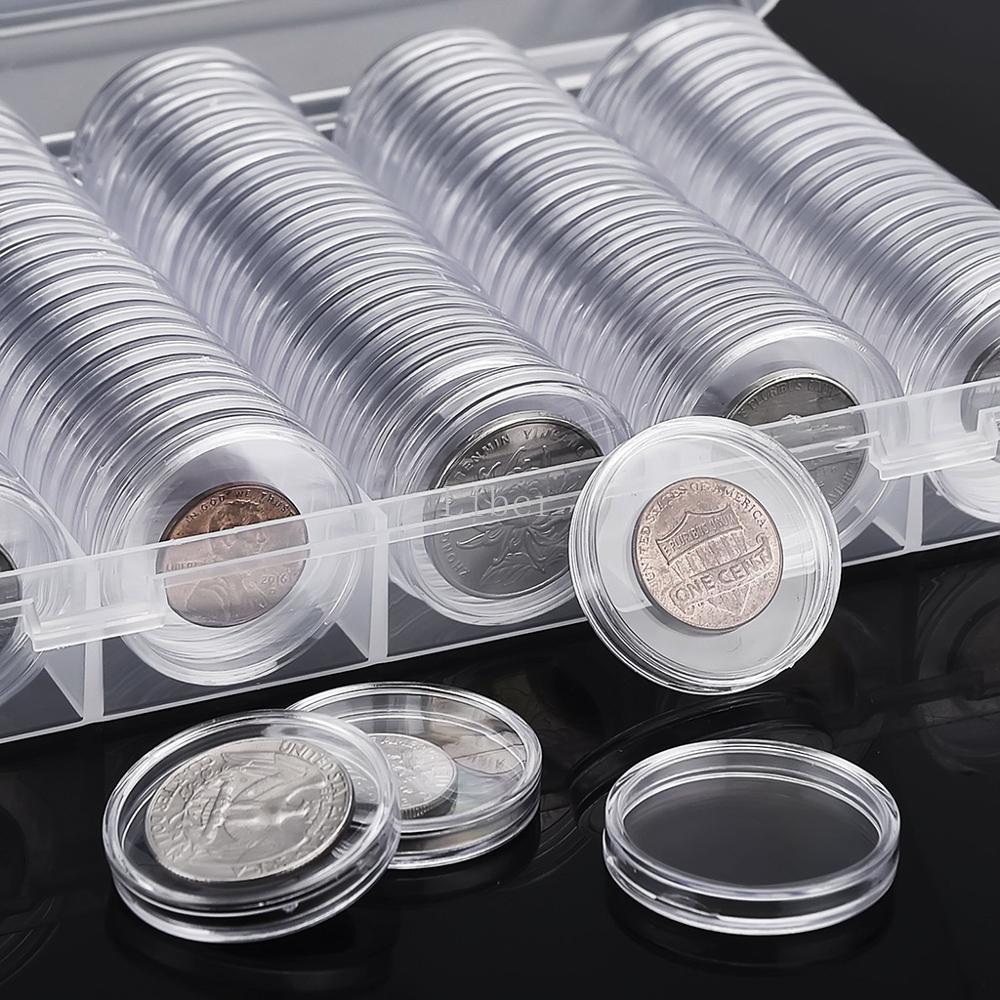 100pcs Plastic Clear Coin Capsules 27mm 30mm Transparent Coin Holder Round Storage Box Case Commemorative Coin Medal Collection 210331