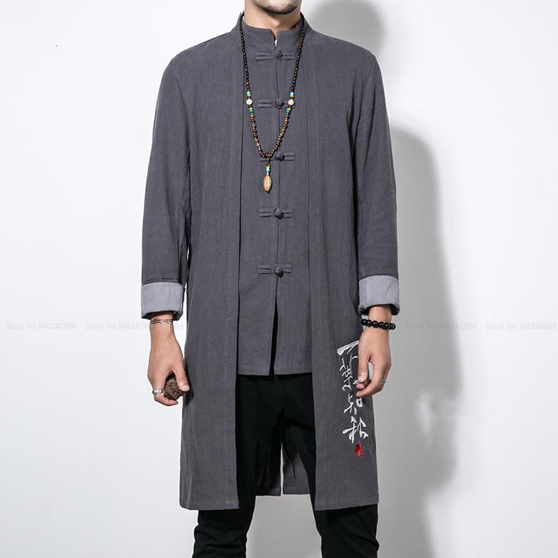 Ethnic Clothing Asian Traditional Tops Men Chinese Style Embroidered Jackets 2021 Autumn Cotton Linen Long Robe Women Zen Hanfu Tang Suit Co