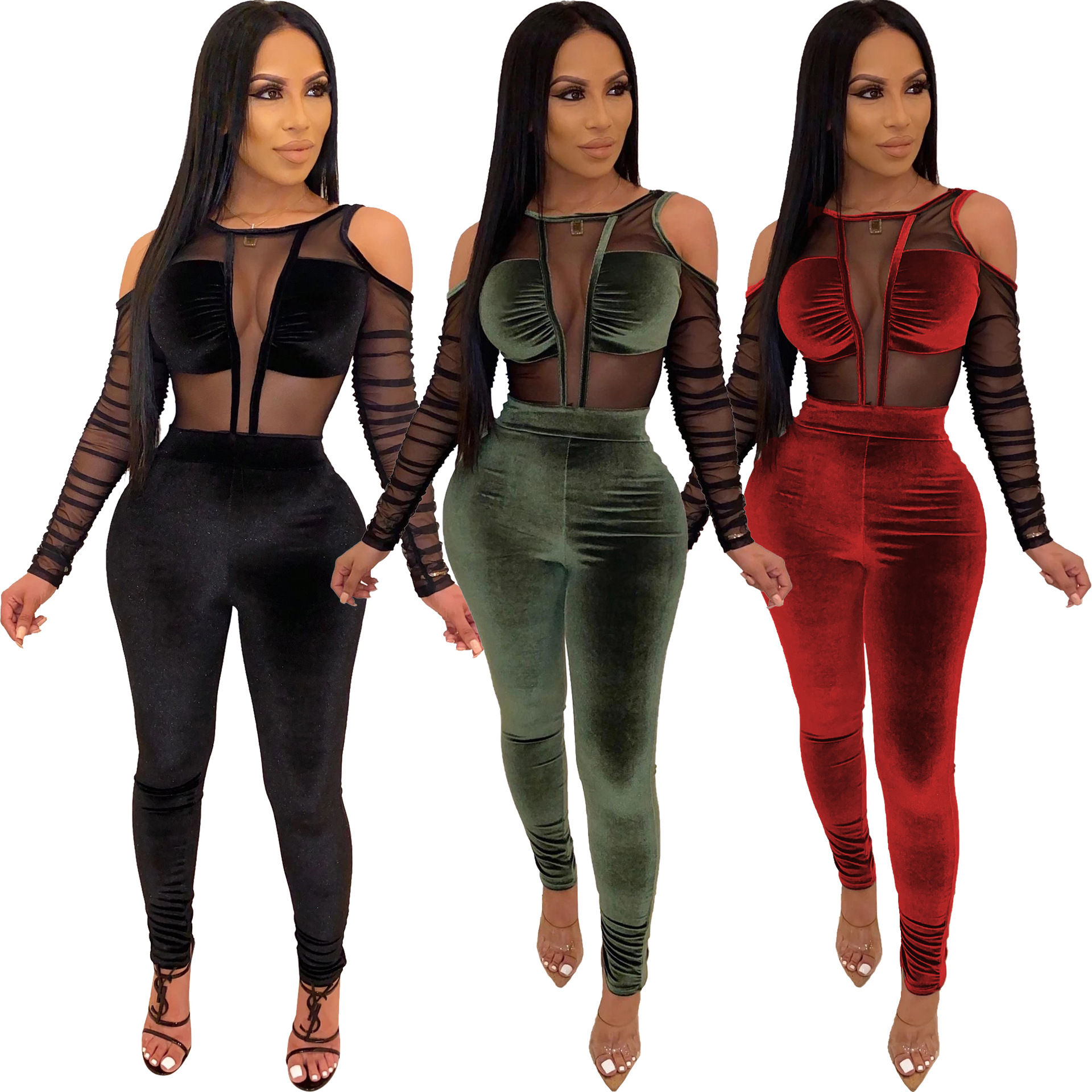 Women Velvet Mesh Patchwork Jumpsuit Sexy Long Sleeve Elegant Rompers Autumn Winter See Through Long Overalls Plus Size, Black
Women Velvet Mesh Patchwork Jumpsuit Sexy Long Sleeve Elegant Rompers Autumn Winter See Through Long Overalls Plus Size, Black
