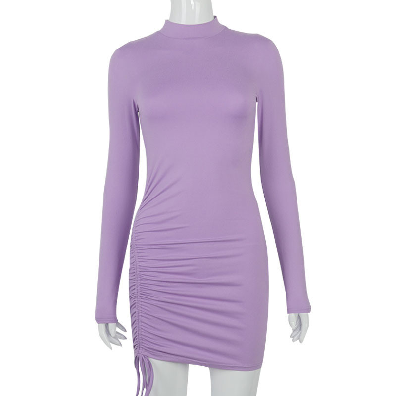 CNYISHE Autumn Long Sleeve Bodycon Women's Dress Fashion Sheath Wrap Hips Ruched Drawstring Mini Sexy Dresses Women Vestido 210419