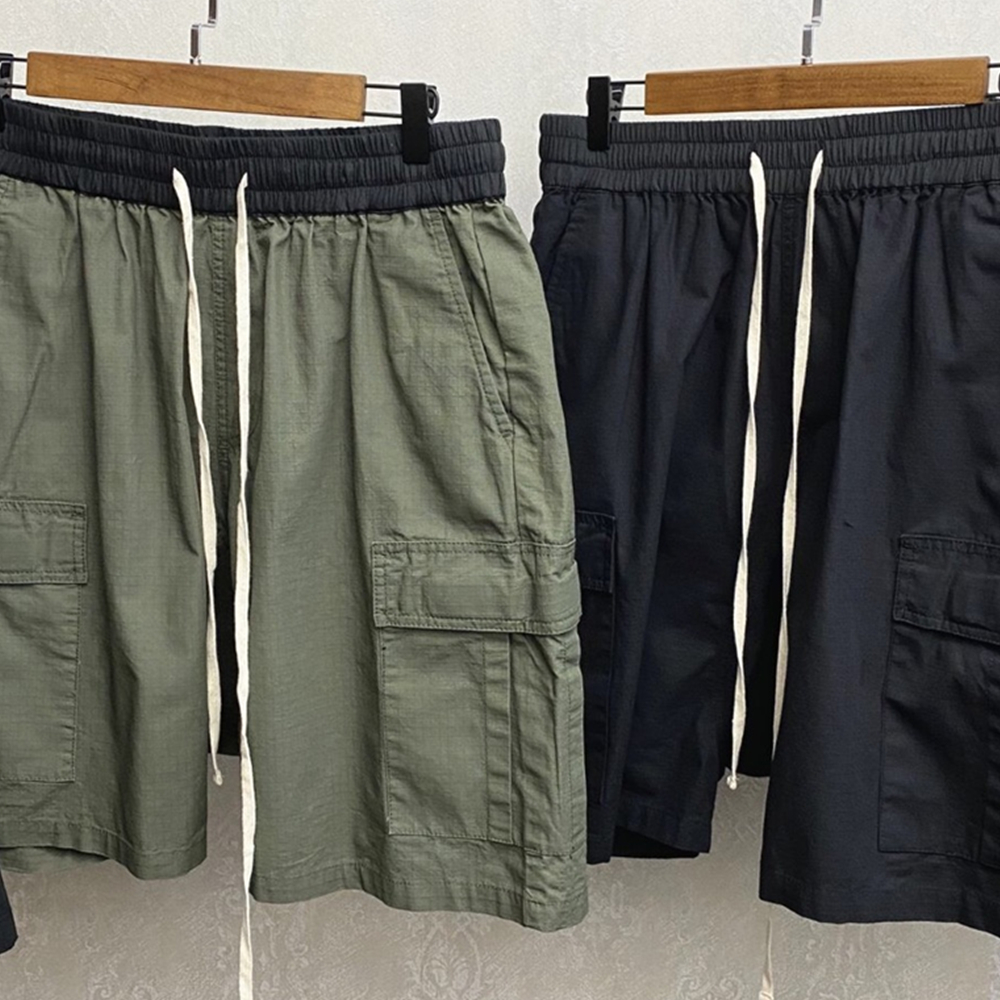 Summer Black/Army Green Sweat Shorts Elastic Waist Harem Cargo Jogger Streetwear