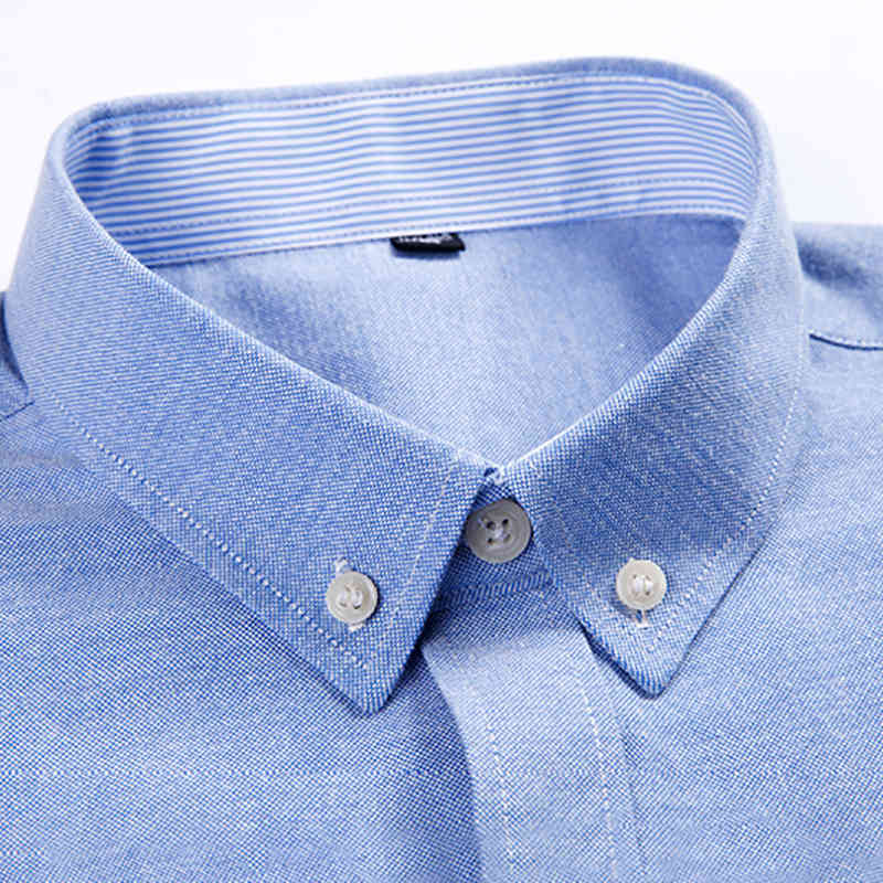 Men's Oxford Dress Shirt Striped Plaid Long Sleeve Patch Pocket Business Casual Shirts Button Down Clothing Chemise Homme 210410