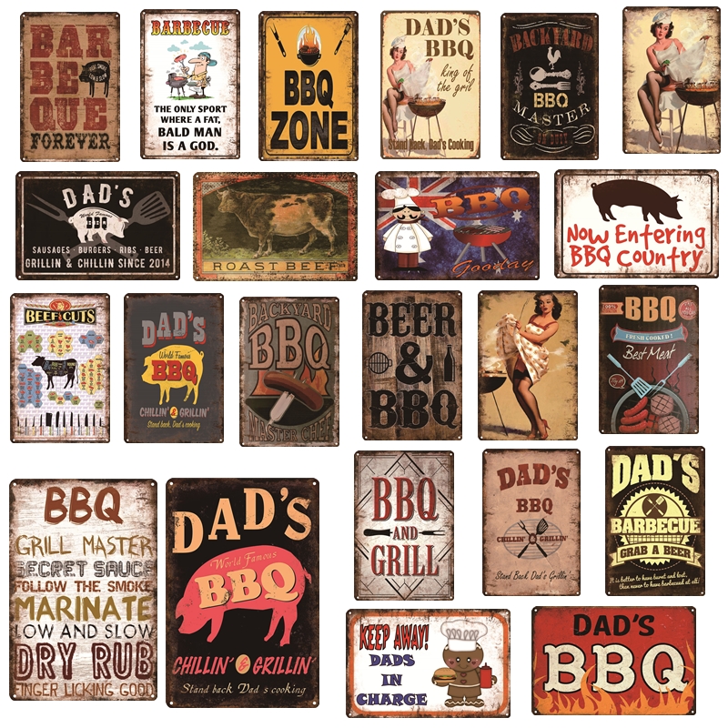 

Vintage Metal Painting tin Signs BBQ Car Motorcycle Cafe Coffee Dog Cat Motor oil Beer Egg Home Decor Bar Plaque Pub Decorative Wall Art