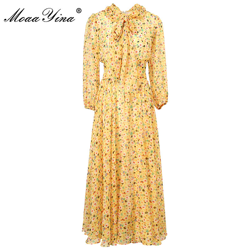 Bohemian Women' Summer Long Vacation Dress Bow tie Lantern Sleeve Floral print Chiffon Elegant Party 210524, Yellow
Bohemian Women' Summer Long Vacation Dress Bow tie Lantern Sleeve Floral print Chiffon Elegant Party 210524, Yellow