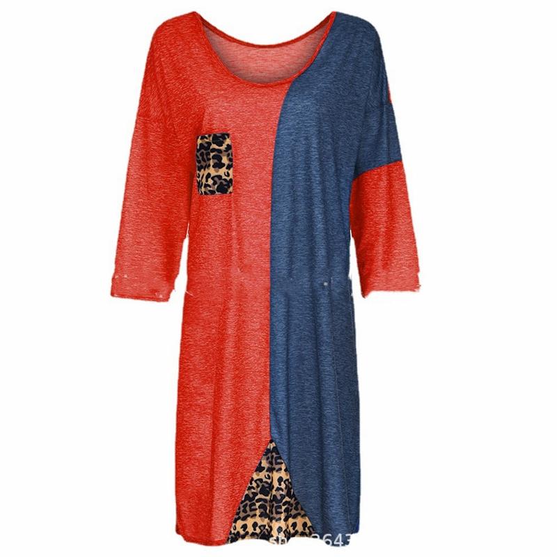 Casual Dresses Lugentolo Long Sleeve Dress Women Fashion Printed Leopard Print Stitching Irregular Pockets Loose Three-quarter