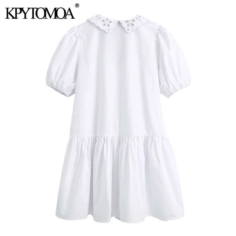 Women Sweet Fashion Hollow Out Embroidery Ruffled Mini Dress V Neck Puff Sleeve Female Dresses Vestidos 210420