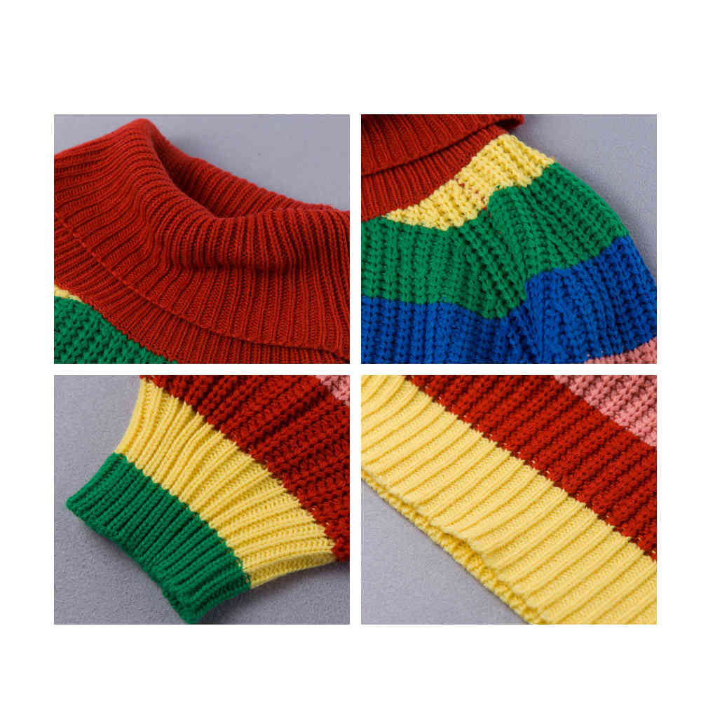 Rainbow Turtleneck Sweaters Women Winter Jumpers Knitted Clothes Fashion Striped Oversized Pullover Female 210428