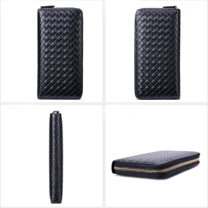 Men's Korean Woven Leather Zipper Wallets Head Layer Cowhide Wallet Long Hand Purse Wholesale 251