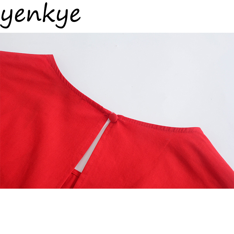 Fashion Women Sexy Hollow Out Red Dress Female O Neck Puff Sleeve A-line Summer Party Dresses Chic Midi Vestido 210430