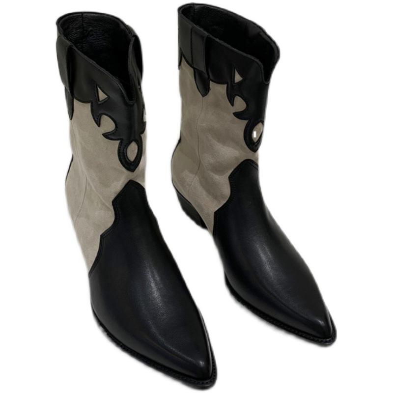 Boots Women's Autumn Pointe Shoes Clogs Platform Boots-Women Med Rubber Leather Mid-Calf Pointy Ladies Mid Calf Summer