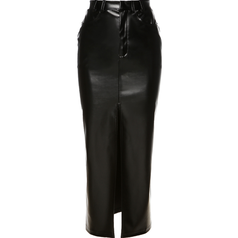 Nomikuma High Waist Sexy Slim Split PU Leather Skirt New Women Elegant Skirts Causal Fashion Bottoms Mujer Faldas 6D597 210427
