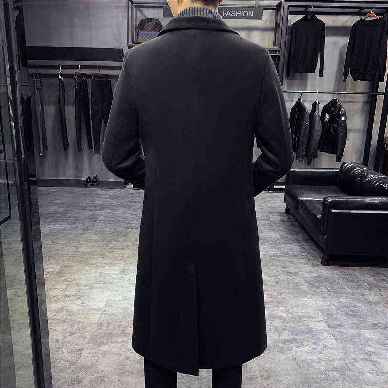 wool long coat men Korean Style Fashion Woolen Winter CoatsTurn Down Collar Long Wool Coat and Jacket Single Breasted Overcoat 211122