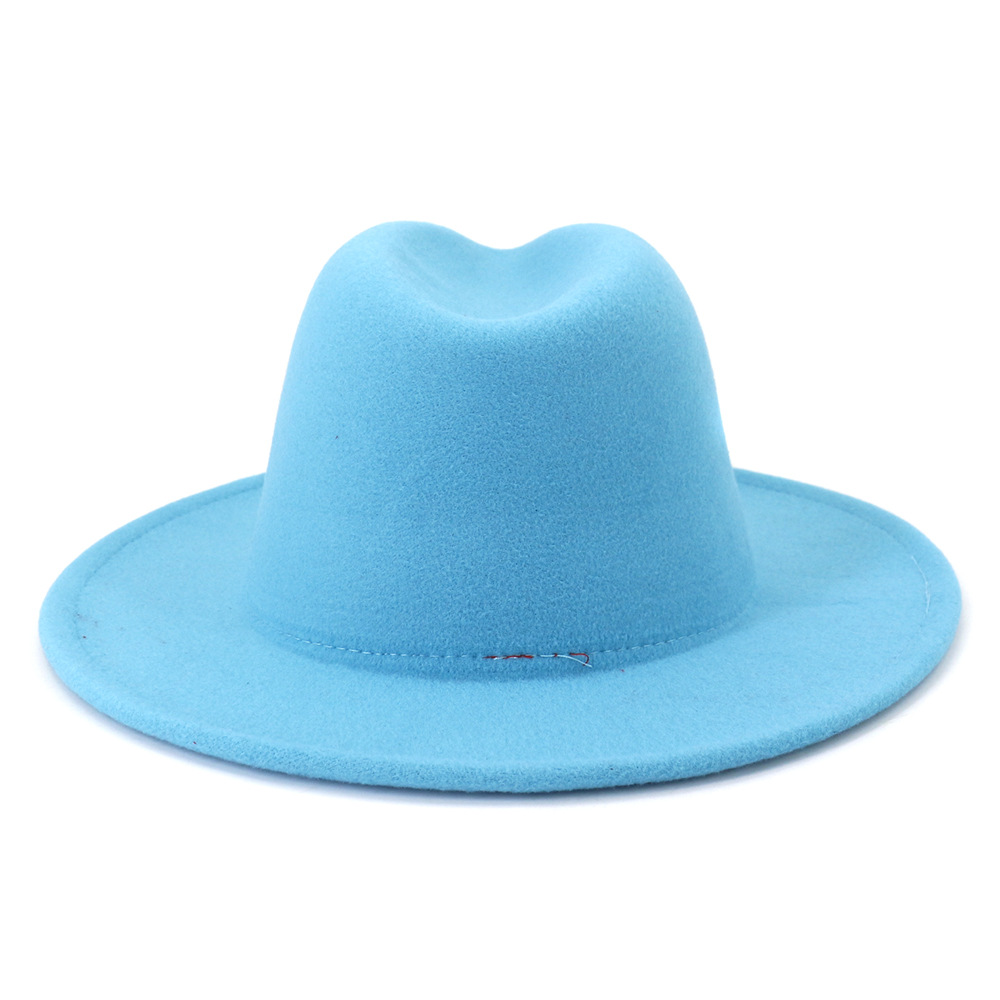 New Outer Lake Blue Inner Red Wool Felt Fedora Hat Doublesided Patchwork Formal Dress Wedding Women Hats Felted Classic Jazz Cap