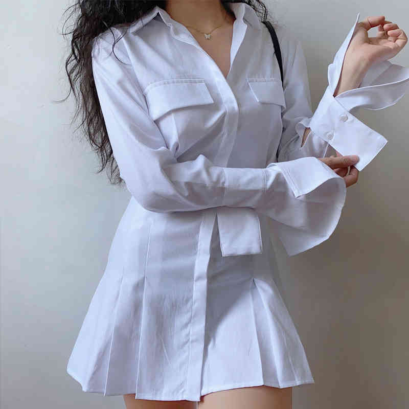 Summer Shirt Dress for Women Sexy Clothing Single Breasted Solid Color Mini Plus Size Female Dersses Robe Femme 13854 210510