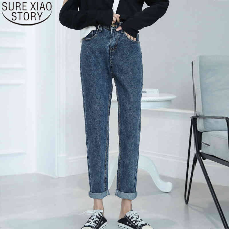 Loose Denim Casual Vintage Blue Jeans Women Spring and Autumn Fashion High Waist Straight Harem Pants Trousers 10827 210417