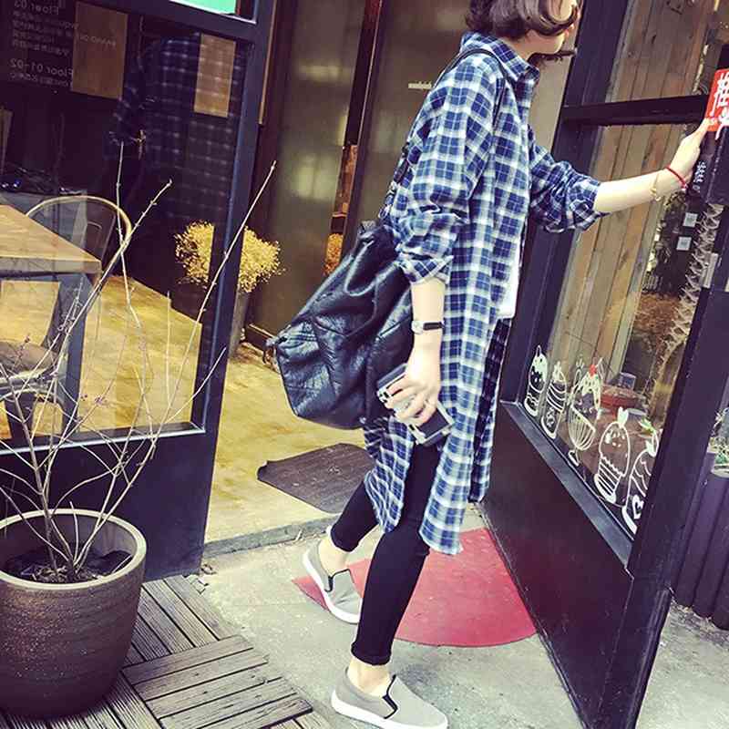 Autumn Arrival Plus Size Thin Korean Blouse Flannel Plaid Shirt Women Long Sleeve Casual Loose Button Down 210603, Blue
Autumn Arrival Plus Size Thin Korean Blouse Flannel Plaid Shirt Women Long Sleeve Casual Loose Button Down 210603, Blue