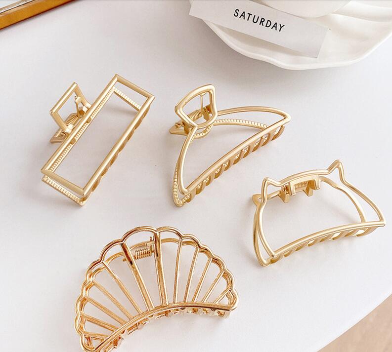 2021 Fashion Women Girls Big Hair Claw Hairpin Simple Geometric Metal Crab Clamp Hairgrip Clip Headwear Jewelry 5PCS