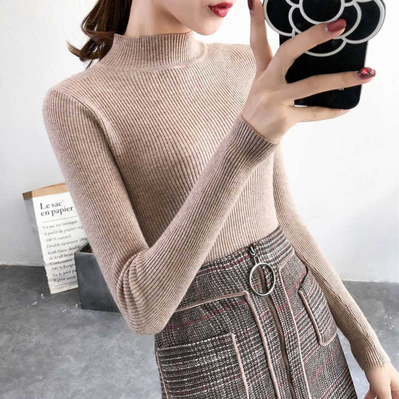 Autumn Winter Women Pullovers Sweater Knitted Korean Elasticity Casual Jumper Fashion Slim Turtleneck Warm Female Sweaters 211011Z