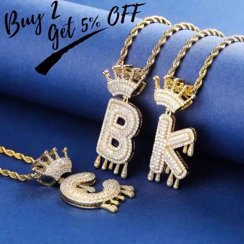 A-Z Initial Bubble Letter Name Crown Drip Letters Pendant Necklaces Men Women Gold Silver Color CZ Hip Hop Jewelry Gifts Chains
A-Z Initial Bubble Letter Name Crown Drip Letters Pendant Necklaces Men Women Gold Silver Color CZ Hip Hop Jewelry Gifts Chains