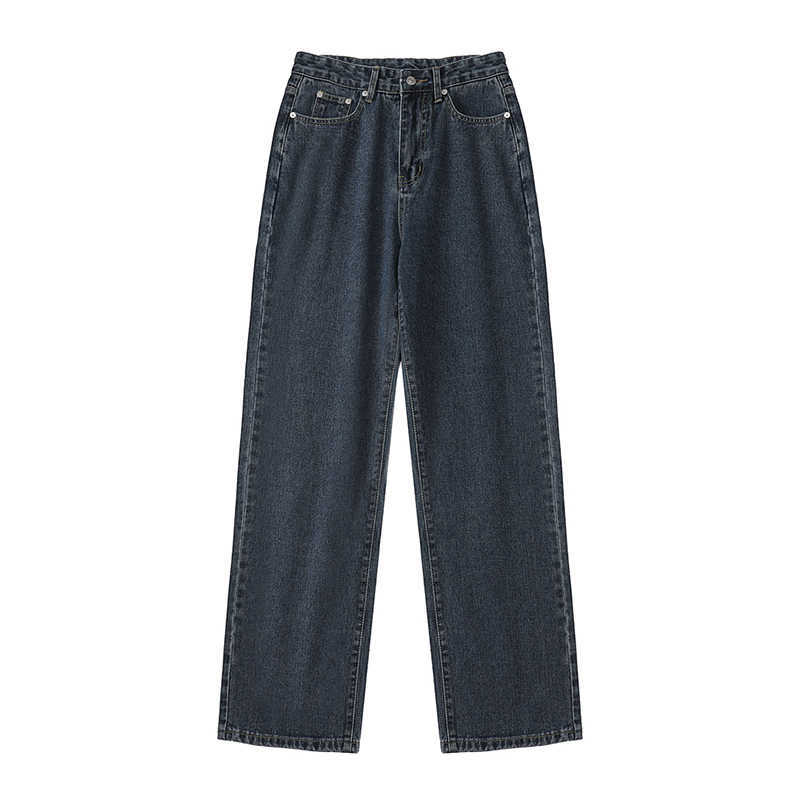 Women High Waist Long Jeans Pants Pockets Zipper Female Denim Trousers Spring Vintage Simple Casual Loose Wide Leg Pants 210616