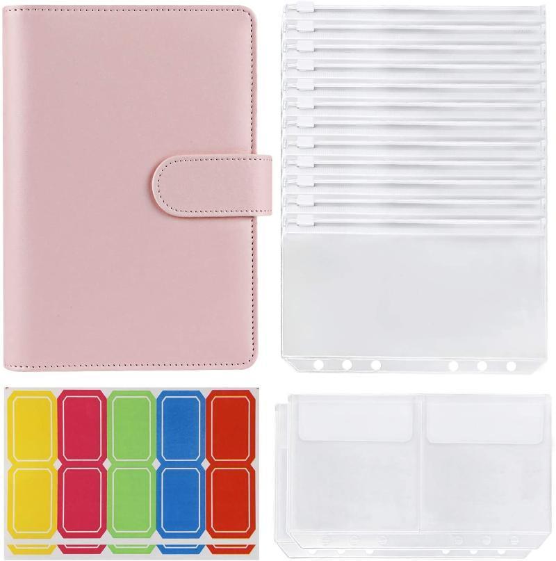 Notepads A6 Pu Leather Notebook Binder With Cover Budget Cash Envelopes Money Saving Stationery Office Supplies, Purple;pink