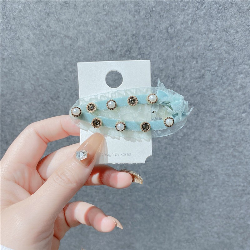 Girls Hair Accessories Hairclips Bb Clip Kids Barrettes Clips Childrens Lace Diamond Pearl Fabric Hairpins