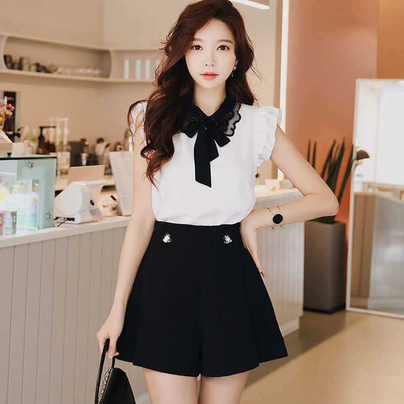 Dabuwawa Exclusive White Bow Neck Blouse Women Sleeveless Ruffle Shoulder Loose Shirts Tops Office Ladies Summer DO1BST013 210520
