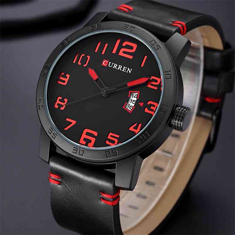 Men Watches CURREN Brand Military Reloj Quartz Analog 3D Face Leather Army fashion Clock Sports Watch Relogios Masculino 210608, Black red
Men Watches CURREN Brand Military Reloj Quartz Analog 3D Face Leather Army fashion Clock Sports Watch Relogios Masculino 210608, Black red