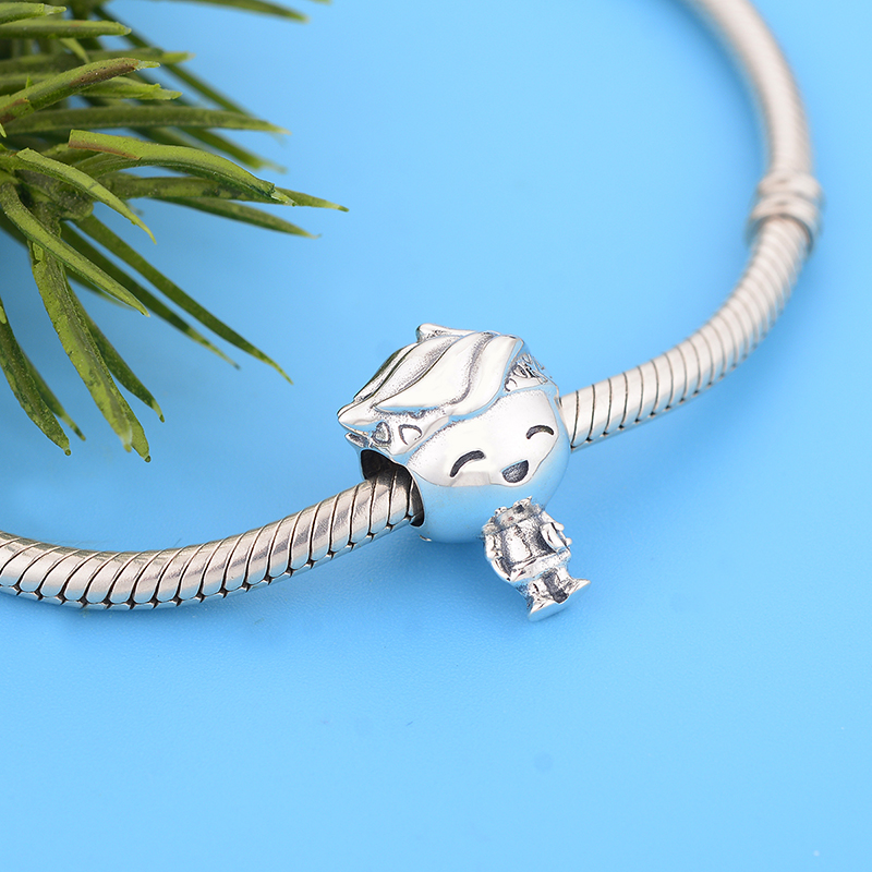 Fit Original Brand Charm Bracelet 100% 925 Silver Little Boy Head Scarf Girl Swingable Pigtail Bead Kid Women Summer Family Berloque DIY