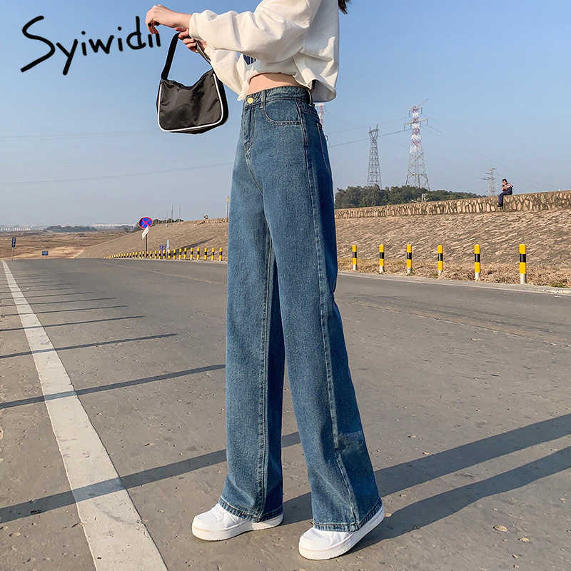 Syiwidii Wide Leg Jeans for Women Bottom Baggy Denim Pants High Waist Full Length Clothing Trousers Vintage Streetwear 210922