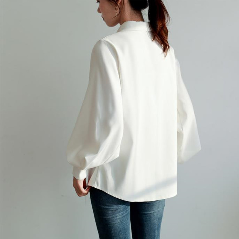 Elegant Vintage OL Shirts Spring Autumn Solid Lantern Sleeve Women Loose Blouses Tops Plus Size 210421