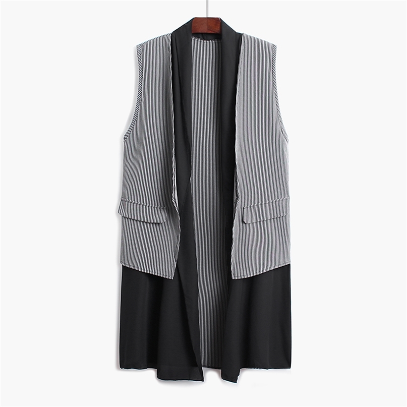 Spring Summer Chic Stripes Patchwork Woman Vest Korean Fashion Loose Design Tank Elegant Temperament Casual Tops Coat 210519, Gray stripes
Spring Summer Chic Stripes Patchwork Woman Vest Korean Fashion Loose Design Tank Elegant Temperament Casual Tops Coat 210519, Gray stripes