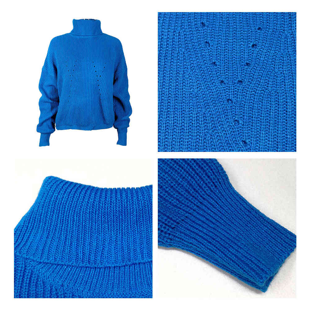 Women Blue Oversized Sweater Autumn Winter Long sleeve Turtleneck Knitted Casual Loose Pullover Jumpers 210428