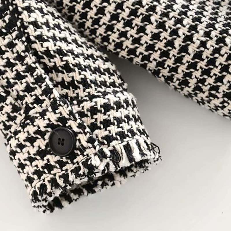 Vintage tassels oversized tweed jacket women winter casual loose button plaid coat ladies office outwear 210521