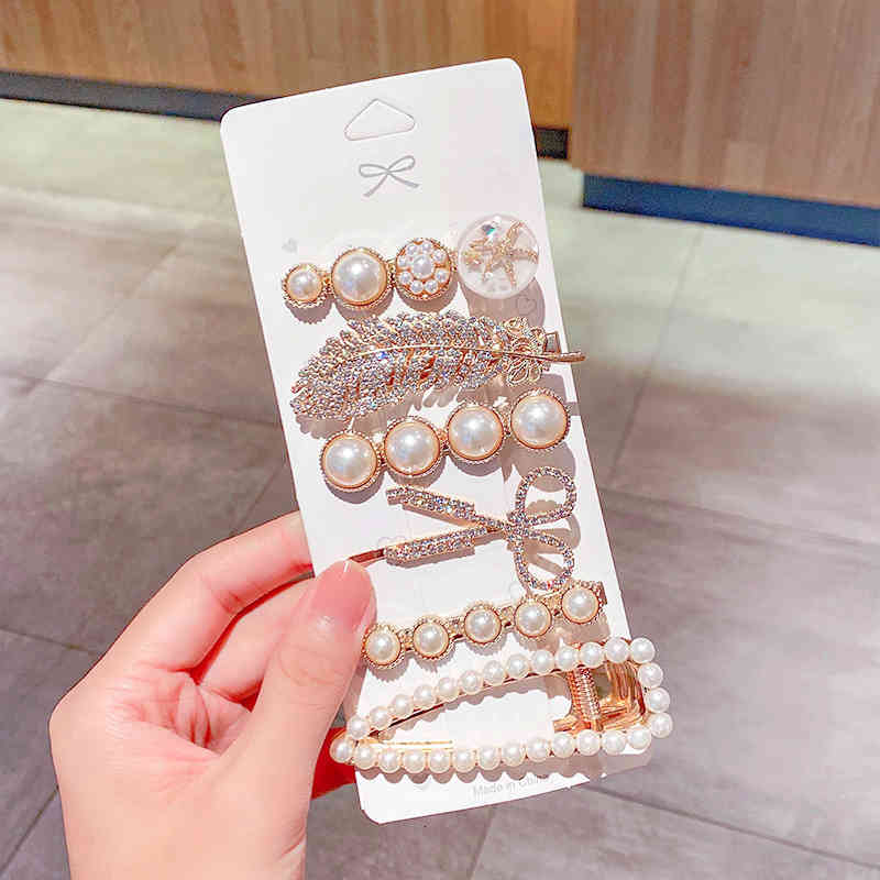 Hair Jewelry Accessories 2021 Korean Version Net Red Diamond Pin Pearl Side Bangs Temperament Girl Full